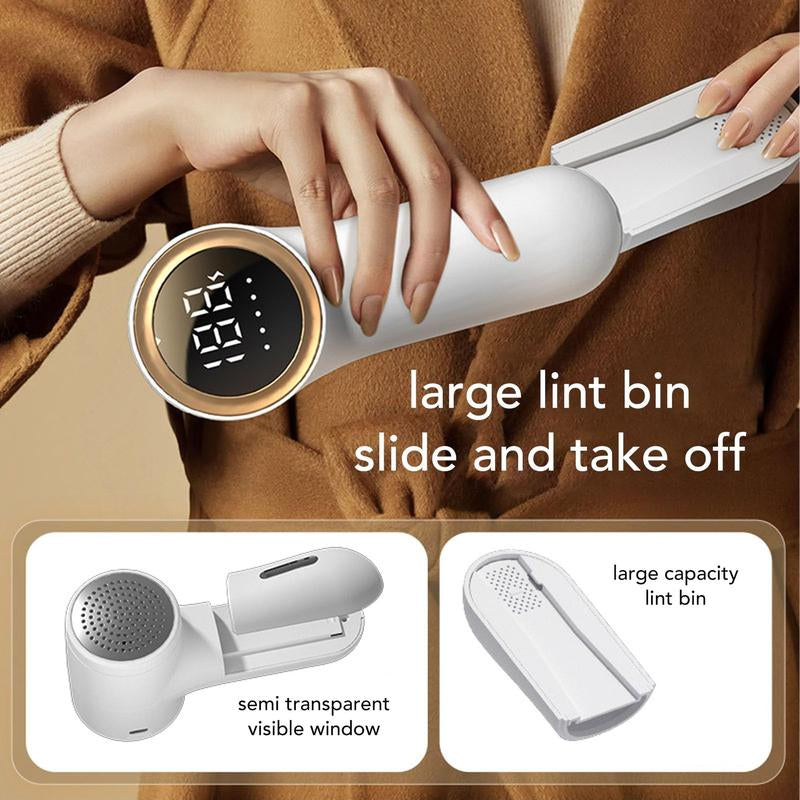 Electric Fabric Shaver and Lint Remover - Rechargeable Portable Sweater Defuzzer with 6-Leaf Blades, 5 Speed Settings, and Smart Digital LED Display for Effective Pilling Removal on Clothes, Furniture, Blankets, and Couches