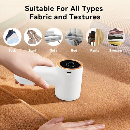 Electric Fabric Shaver and Lint Remover - Rechargeable Portable Sweater Defuzzer with 6-Leaf Blades, 5 Speed Settings, and Smart Digital LED Display for Effective Pilling Removal on Clothes, Furniture, Blankets, and Couches