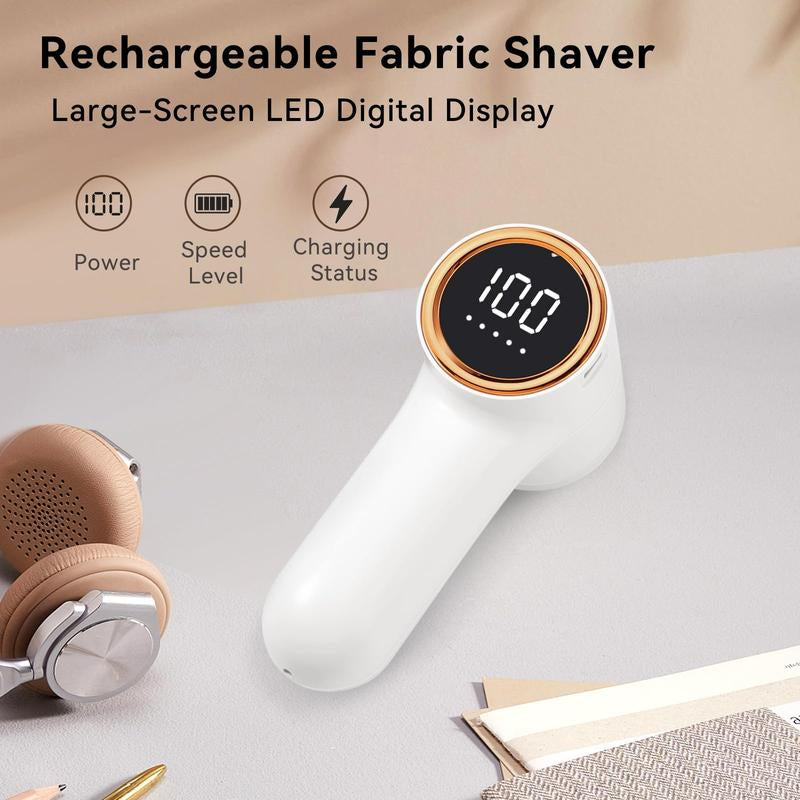 Electric Fabric Shaver and Lint Remover - Rechargeable Portable Sweater Defuzzer with 6-Leaf Blades, 5 Speed Settings, and Smart Digital LED Display for Effective Pilling Removal on Clothes, Furniture, Blankets, and Couches