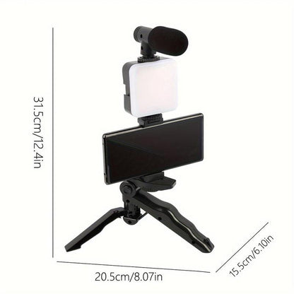 5-in-1 LED Selfie Tripod with Microphone and Fill Light, Battery-Operated Handheld Tripod with Phone Holder, Professional Selfie Accessories for Home and Travel