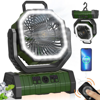 20000Mah Camping Fan LED Light, Auto-Oscillating Desk Fan Remote & Hook, Rechargeable Battery Operated Outdoor Tent Fan Timer, 4 Speeds USB Fan for Camp Travel Charging Mobile Portable Compact Noise Portablefan Powerbank