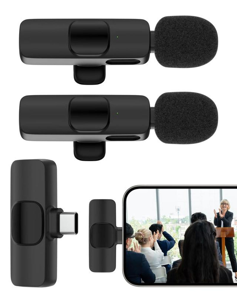 Wireless Lavalier Microphone USB C, Lavalier Bluetooth Microphone for Apple Iphone 16/15 Pro Max/ Plus, Lavalier Microphone Mini for Android Phone for Video Youtube Tiktok Vlog Audio Connect Bluetooth Microphone Streaming Wireless Lapel Clip Game Noise