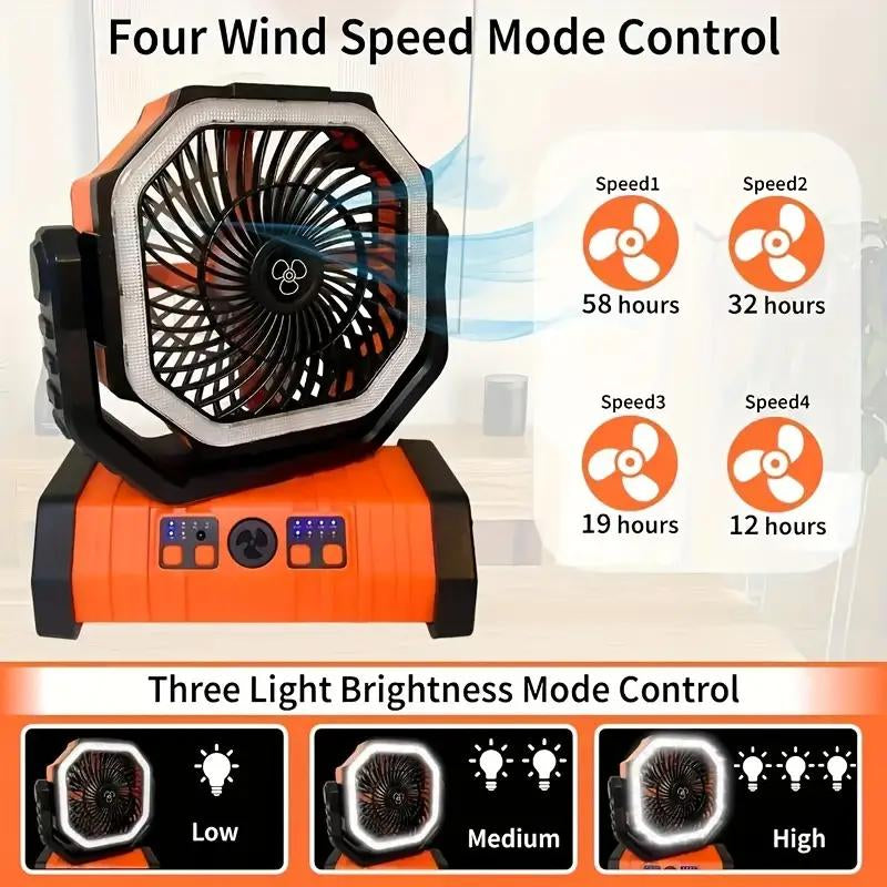 20000Mah Camping Fan LED Light, Auto-Oscillating Desk Fan Remote & Hook, Rechargeable Battery Operated Outdoor Tent Fan Timer, 4 Speeds USB Fan for Camp Travel Charging Mobile Portable Compact Noise Portablefan Powerbank