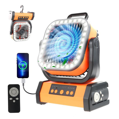 20000Mah Camping Fan LED Light, Auto-Oscillating Desk Fan Remote & Hook, Rechargeable Battery Operated Outdoor Tent Fan Timer, 4 Speeds USB Fan for Camp Travel Charging Mobile Portable Compact Noise Portablefan Powerbank