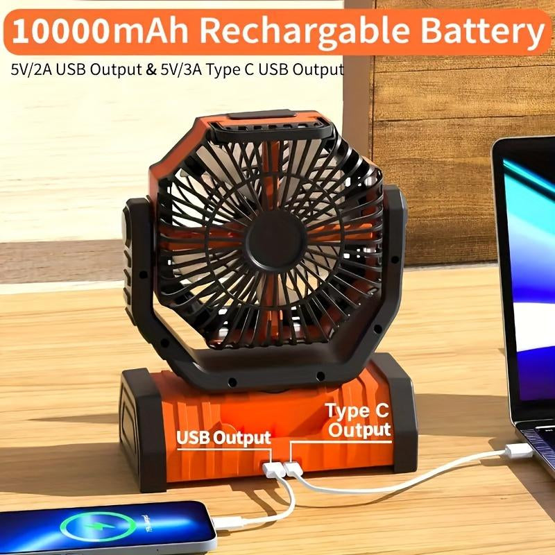 20000Mah Camping Fan LED Light, Auto-Oscillating Desk Fan Remote & Hook, Rechargeable Battery Operated Outdoor Tent Fan Timer, 4 Speeds USB Fan for Camp Travel Charging Mobile Portable Compact Noise Portablefan Powerbank