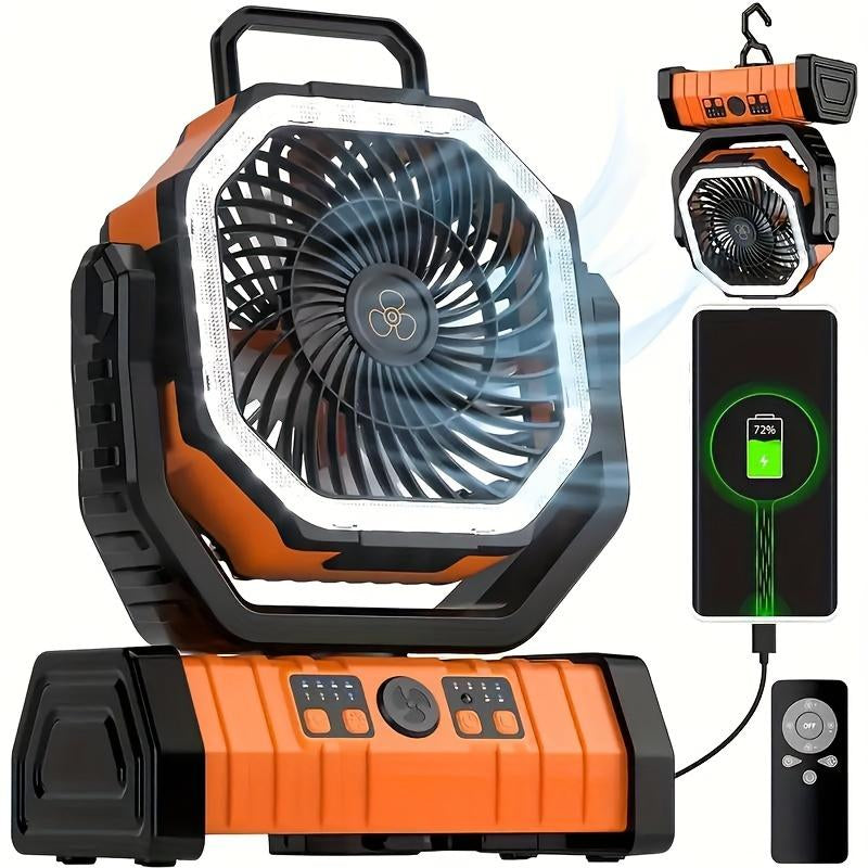 20000Mah Camping Fan LED Light, Auto-Oscillating Desk Fan Remote & Hook, Rechargeable Battery Operated Outdoor Tent Fan Timer, 4 Speeds USB Fan for Camp Travel Charging Mobile Portable Compact Noise Portablefan Powerbank